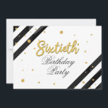 Convite Branca Dourada moderna, preto 60º aniversário<br><div class="desc">Dourado brilhante moderno Convite de aniversário preto branco 60º. Envie os convites para a próxima festa de marco com nosso 60º Convite Geométrico à Greve de Branca Negra de Aniversário. Apresentando um belo florescimento de aquarela botânica. Personalize completamente este cartão com os detalhes da parte clicando no botão personalizá-lo para...</div>