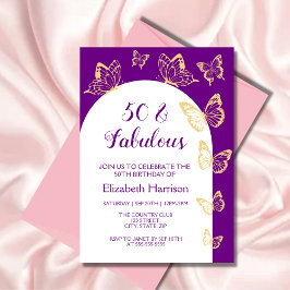 Convite Branca Dourada Roxa Moderna Fabulosa Aniversário