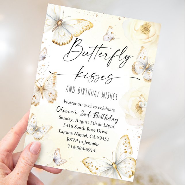 Convite Branca e Dourada Borboleta Beija Aniversário (Criador carregado)