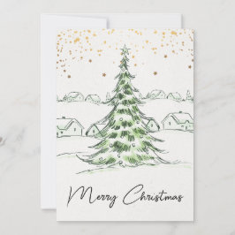Convite Branca e Mão Verde desenhada Feliz Natal