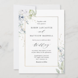 Convite Branca Elegante e Floral Azul Tudo em Um Casamento