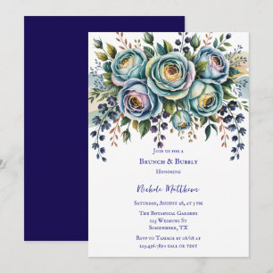 Convite Branca Floral de Turquesa Azul Elegante