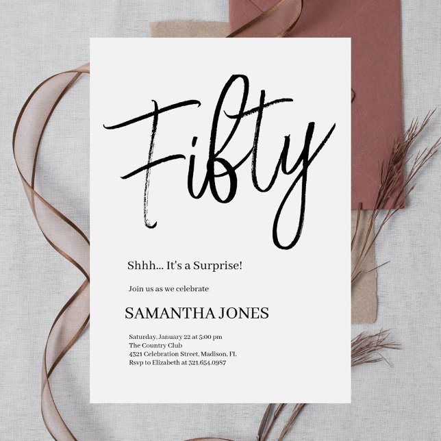 Convite Branca Moderna e Negra 50ª Festa de aniversário (Criador carregado)