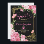 Convite Branca Negra Doce Dezesseis Dourados 16º Aniversár<br><div class="desc">Black Pink Sweet Sessenta Dourada 16ª Convite de aniversário Mis Quince 15 Anos,  16º aniversário.</div>