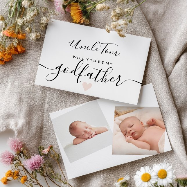 Convite Branca negra moderna seja meu batismo padrinho (Modern black white be my godfather baptism invitation)