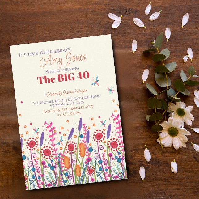 Convite Branca personalizada de flor selvagem Aniversário (Criador carregado)