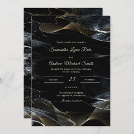 Convite Branca Preta Personalizada e Casamento Dourado