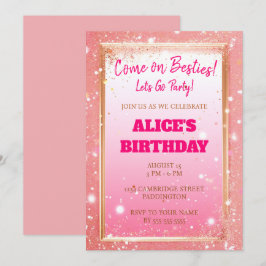 Convite Branca Rosa Moderna - Aniversário da Glitter