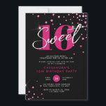 Convite Branca Rosa Negra Moderna, Doce Dezesseis Aniversá<br><div class="desc">Moderno Negra Cor-de-Rosa Brilhante Doce 16 Convite de Aniversário</div>