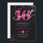 Convite Branca Rosa Negra Moderna, Doce Dezesseis Aniversá<br><div class="desc">Moderno Negra Cor-de-Rosa Brilhante Doce 16 Convite de Aniversário</div>