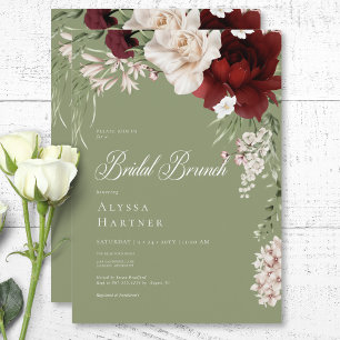 Convite Branca russa e Borgonha Floral Verde Bridal Brunch