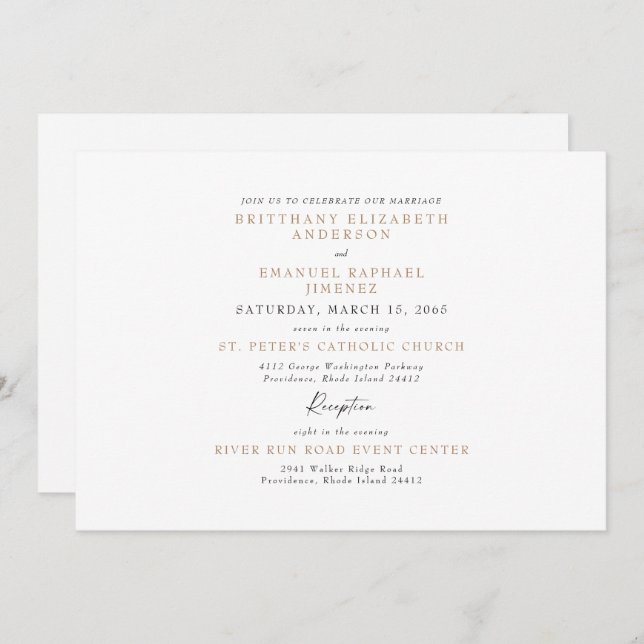 Convite Branca Simples e Dourada Sem Casamento de Pais (Frente/Verso)