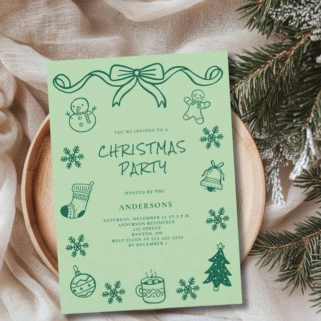 Convite Branca Verde Desenha Natal Escrivível (Criador carregado)
