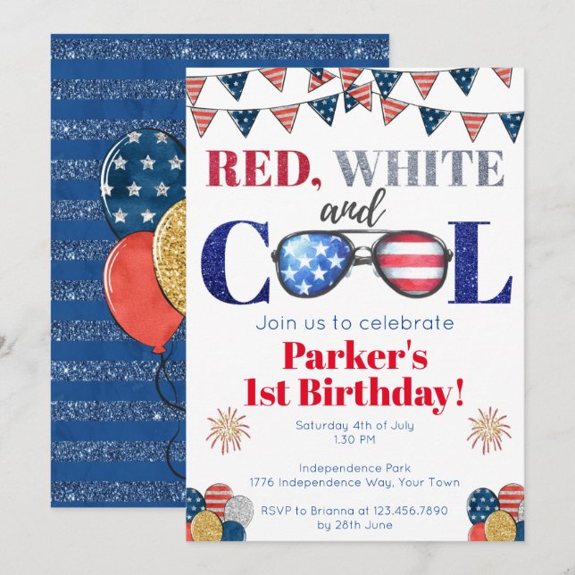 Convite Branca Vermelha e Legal Aniversário do Dia 4 de ju (Frente/Verso)