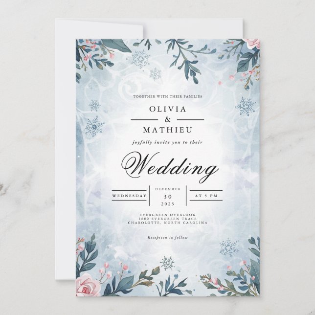 Convite Branch Floral Casamento no inverno (Frente)