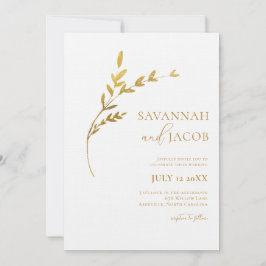 Convite Branch Minimalista White e Dourado Sai do Casament