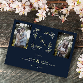 Convite Branches 2 Fotos Marinho Trendy Collage Casamento