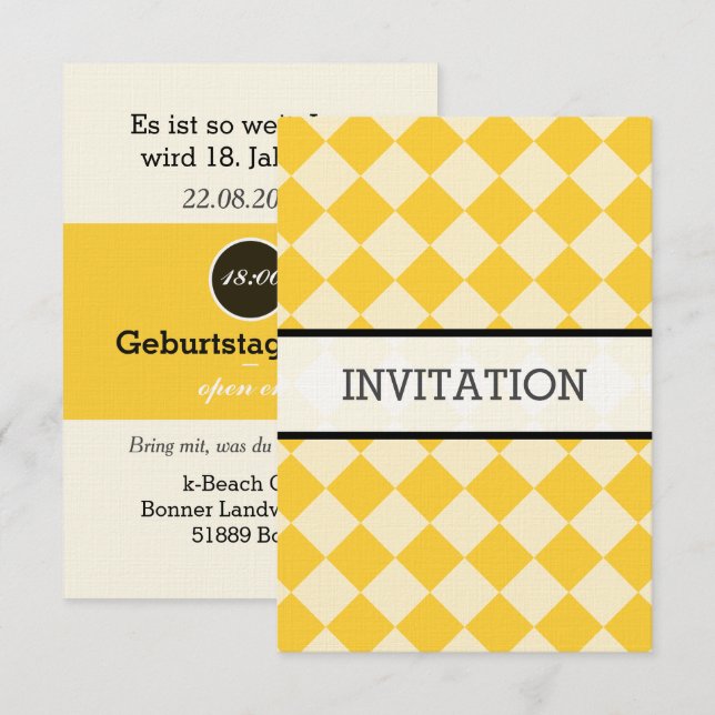 Convite Branco, Amarelo, preto (Frente/Verso)