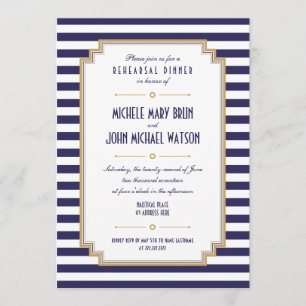 Convite branco azul à moda do jantar de ensaio