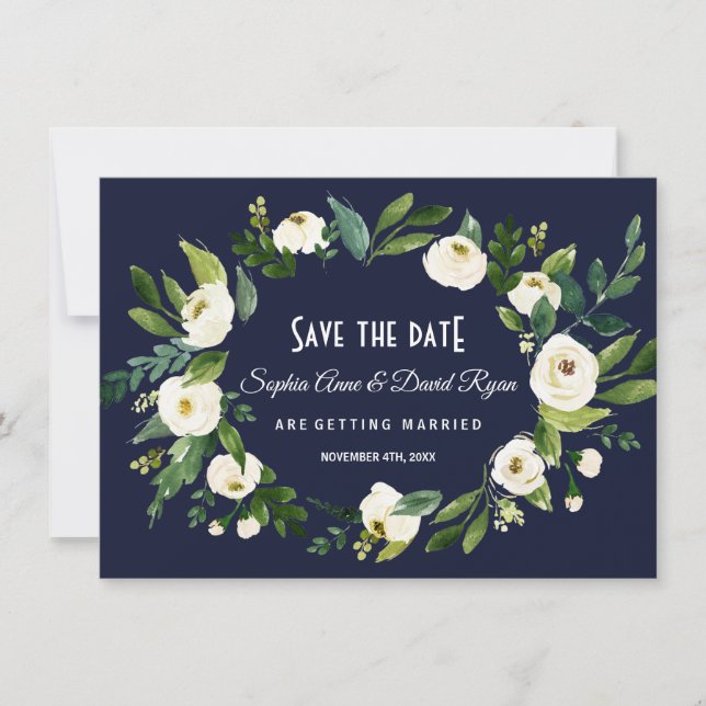 Convite Branco Branco Azul Escuro Azul Salvar Data (Frente)