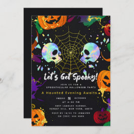 Convite Branco | Crânios do Dia das Bruxas Modernos de Pum