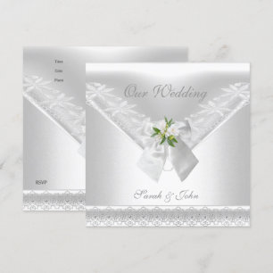 Convite Branco de Casamento Laço Branco de Renda F