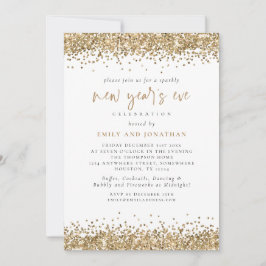 Convite Branco de Véspera de ano novo brilhante Dourada El
