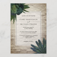 Convite branco do casamento do tijolo do Succulent