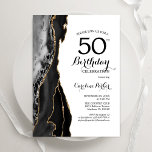 Convite Branco Dourado de Agate Negro 50º aniversário<br><div class="desc">Preto,  branco e ouro agam 50º convite de aniversário. Elegante design moderno com aquarela agate marble geode background,  faux glitter gold e typografia script font. Trendy convida o cartão perfeito para uma comemoração de dia das mulheres na moda. Impressos convites Zazzle ou modelo de impressão digital instantânea para download.</div>