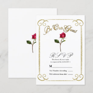 Convite Branco & Dourado Rosa Vermelha Beleza Casamento RS