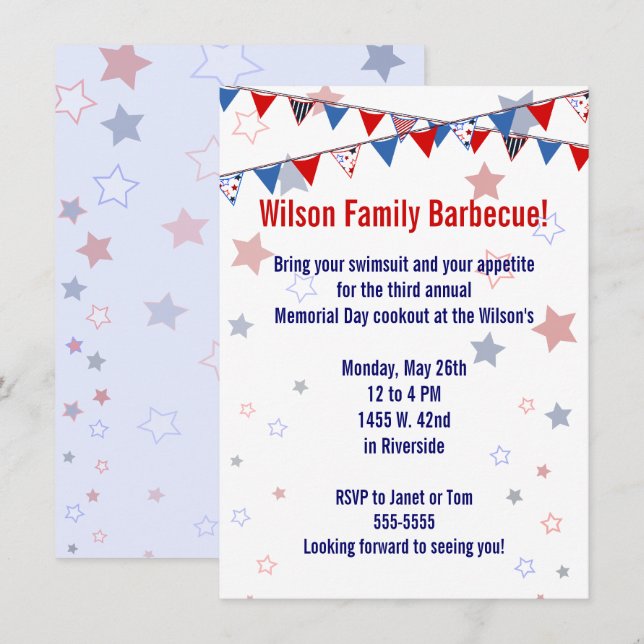 Convite branco e azul vermelho da bandeira (Frente/Verso)