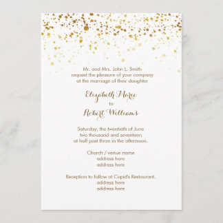 Convite Branco e brilho Dourado do falso