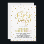 Convite Branco e Dourado | Adulto 50ª Festa de aniversário<br><div class="desc">Celebre seu dia especial com este modelo de convite de aniversário surpresa na moda. Este design apresenta confete texturado de ouro chic e caligrafia. Este convite de festas surpresa simples,  mas na moda,  será perfeito para qualquer festa moderna. Você pode personalizá-lo para qualquer evento.</div>