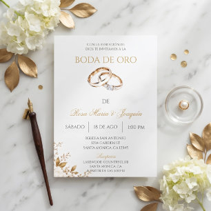 Convite Branco e dourado Boda de ouro editável