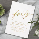 Convite Branco e Dourado com brilho suave | aniversário de<br><div class="desc">Simples mas elegante aniversário de 40 anos convites com título "quarenta" em uma fonte de script. Ouro falso sobre um fundo branco. Observe que o efeito Dourado é replicado por um gráfico de alta qualidade. Não será utilizada qualquer folha de alumínio real.</div>
