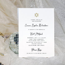 Convite Branco e Dourado, doce e simples, Mitzvah