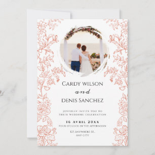Convite Branco e Marrom Floral Moderno Foto Boho casamento