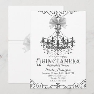 Convite Branco e Prata Laço Branco Chic Quinceañera 15 15