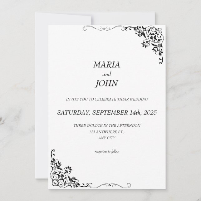 Convite Branco e Preto Clássico Moderno Chic Elegante (Frente)