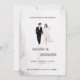 Convite Branco e Preto Elegante Limpo Simples Textura de P