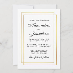 Convite Branco e Preto para Casamento Elegante Mod