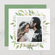 Branco e Preto Verde da Aquarela Salvar a Data