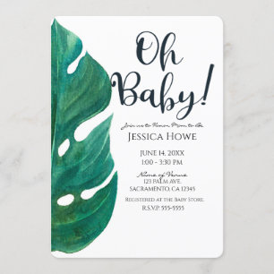 Convite Branco e Verde Folha Tropical Elegante Chá de Bebê