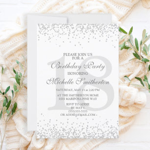 Convite Branco Elegante Cinza Prata Brilho 18º Aniversário