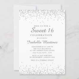 Convite Branco Elegante com Brilho Prateado Sweet 16