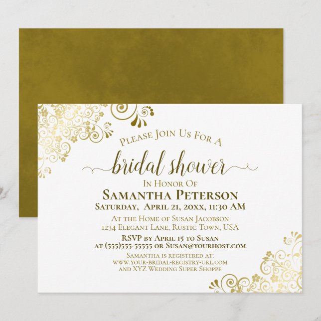 Convite Branco Elegante com Chá de panela Dourado de Amigo (Frente/Verso)