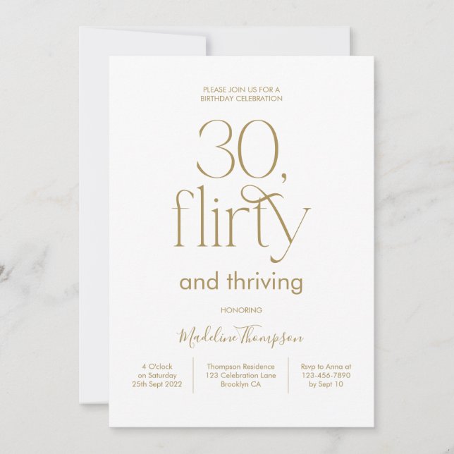 Convite Branco elegante comum e aniversário de 30 anos Dou (Frente)