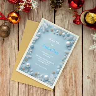 Convite Branco elegante e Natal azul