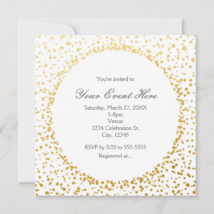 Convite Branco Elegante Glamour Confete Dourado