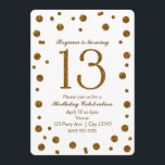 Convite Branco & festa de aniversário Dourado do doce 13<br><div class="desc">Branco & convites de festas de aniversários Dourados do doce 13 dos pontos do brilho.</div>